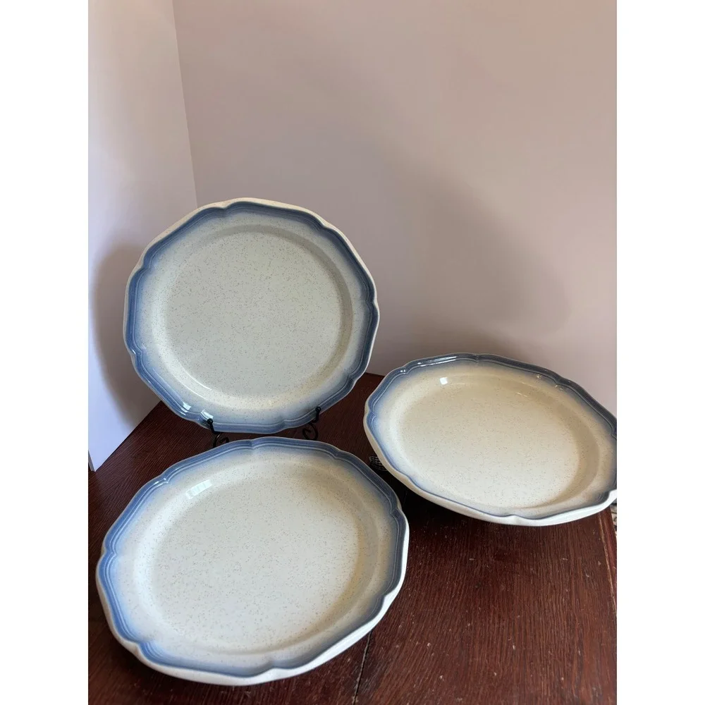 Mikasa Country Club CA500 Dinner Plates Set of 3 Blue Scalloped Speckled Japan